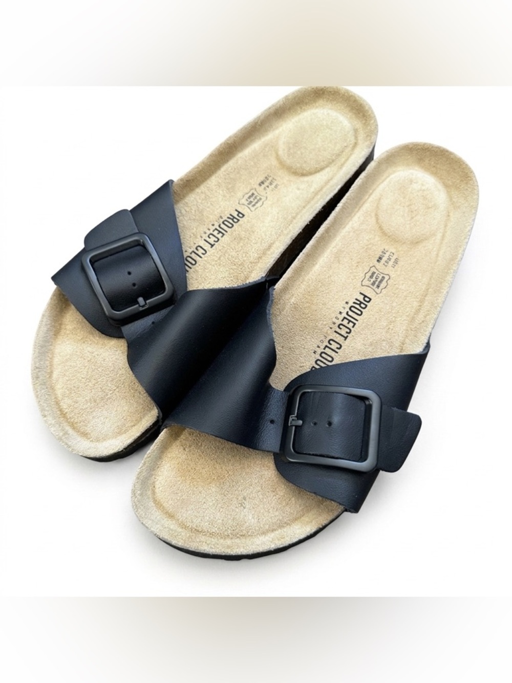 Project Cloud Black Single Buckle Slide Sandals